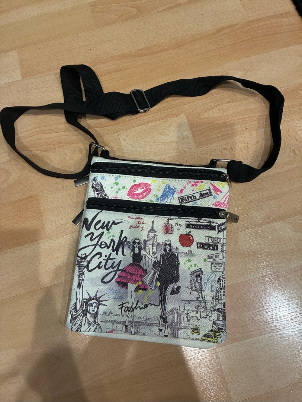 New York City Print Crossbody Bag - Black Strap